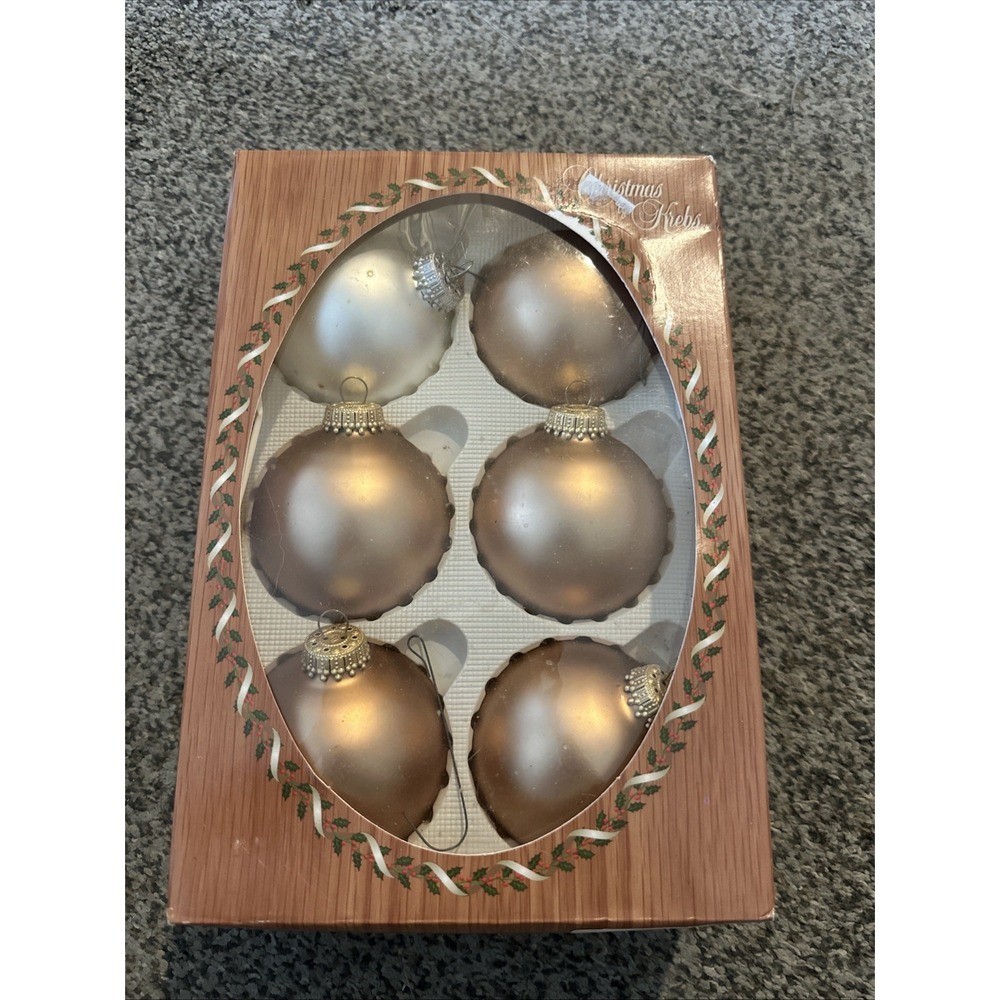 Set Of 6 Christmas By Krebs Elegant Round Glass Ball Ornaments Chablis Gold 2.5"